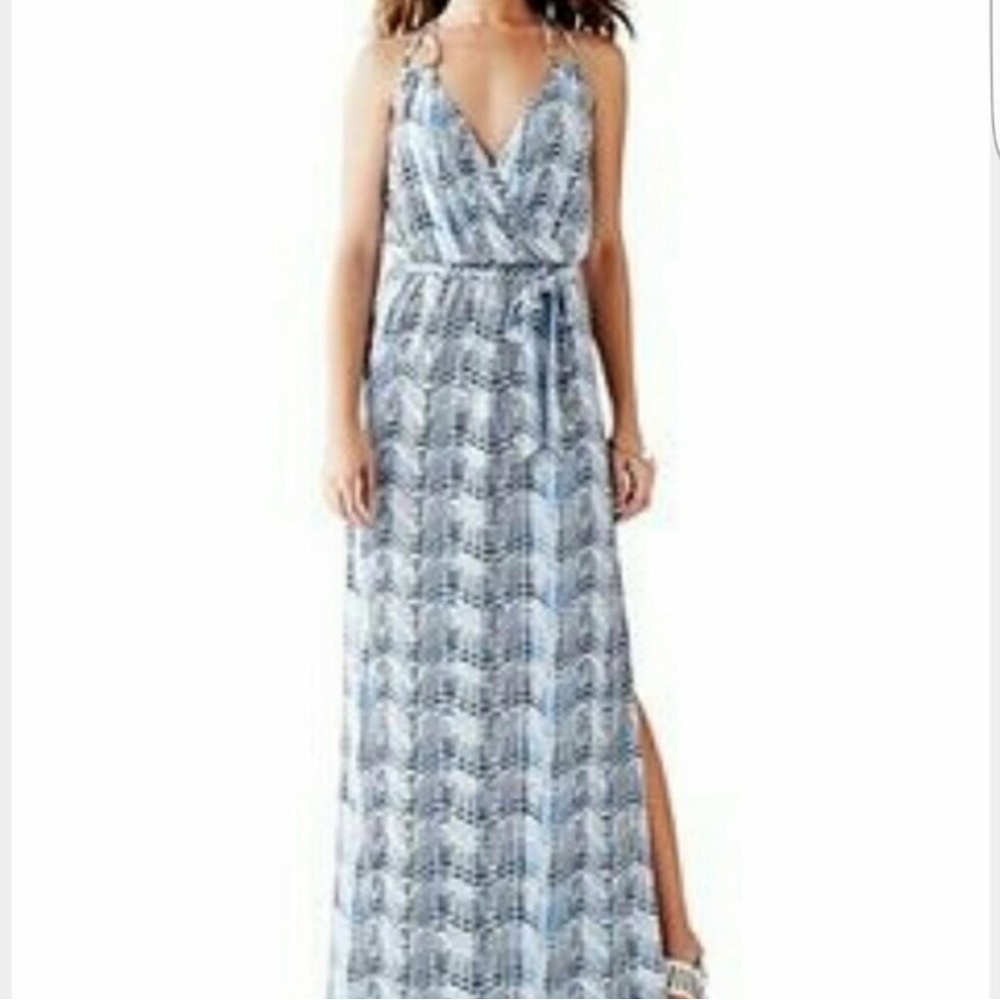 Guess Blue and White Patterned Maxi Dress‎